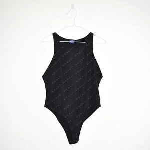 Monat Gear Bodysuit Sz L High Neck Logo Minimalist Neutral Contemporary Stretch